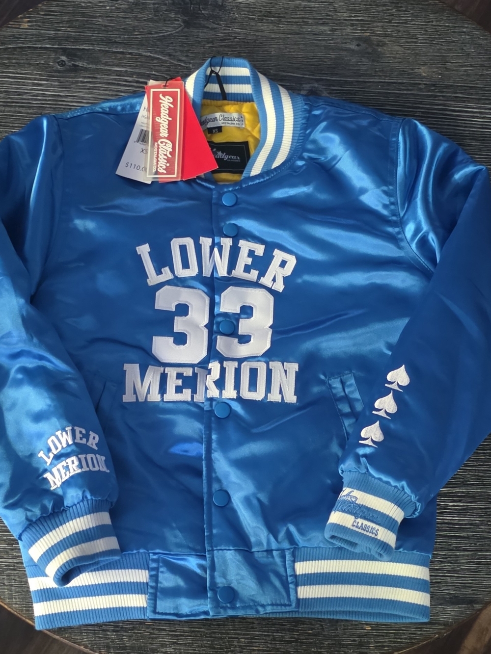 Nostalgia Bright Blue Satin Bomber with Yellow Lining